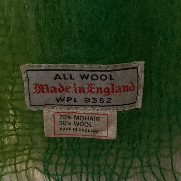 Mohair Wool Vintage Made in England Oblong Scarf Green Unisex - Picture 4 of 6
